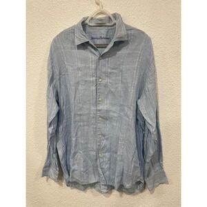 Tommy Bahama Relax Shirt Size L 100% Linen Blue Button Up Beach Resort Casual